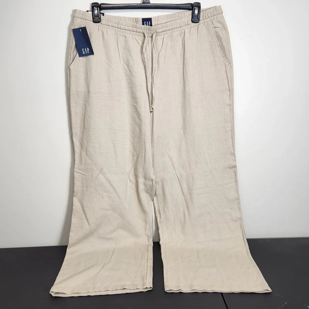 Gap Womens XL Flax‎ Linen Blend Mid Rise Pull-On Wide-Leg Pants NWT Beachy